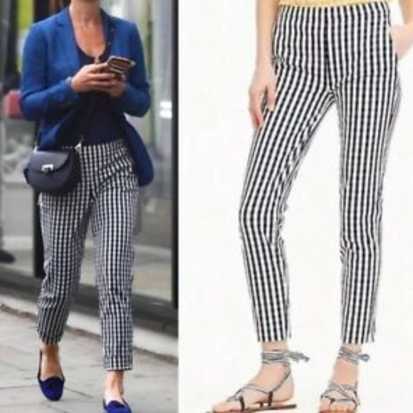 J. Crew Pants - J Crew Women's Black & White Check Crop Pants Side Zipper Faux Pockets Size 10P